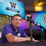 Washington quarterback Jake Browning speaks at Pac-12 media day on July 26, 2017, in Los Angeles. (AP Photo/Mark J. Terrill)