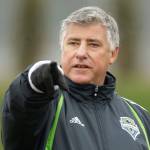 Former Sounders coach Sigi Schmid calls to his players during training camp on Jan. 21, 2009, in Renton. (AP Photo/Ted S. Warren)