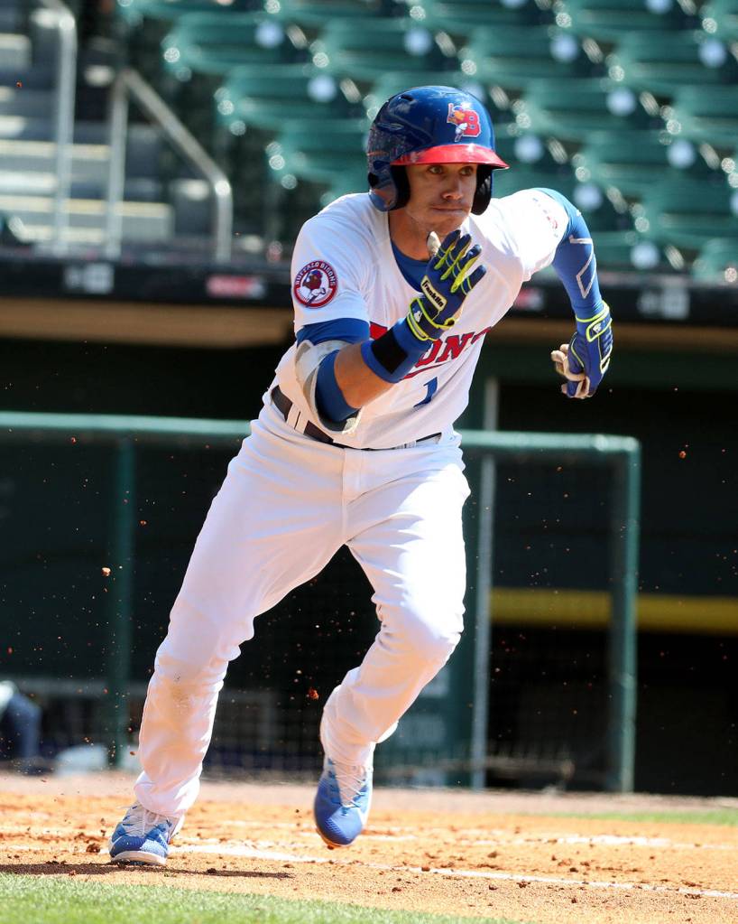 Monroe High School graduate Ian Parmley, seen here during a game with the Triple-A Buffalo Bisons, had a long journey through the minors before making his major-league debut in June. (Photo courtesy of Buffalo Bisons)