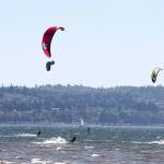 Kites dot the horizon during the Jetty Island Light Wind Olympics 2017 on Jetty Island on June 23. (Kevin Clark / The Herald)