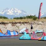 Kites rest on the beach during the Jetty Island Light Wind Olympics 2017 on Jetty Island on June 23. (Kevin Clark / The Herald)