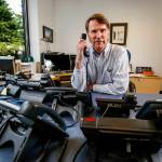 As president of Teo Technologies in Mukilteo, Steve Hill can have as many telephones as he wants on his office desk, including some really high tech ones that can help defend against wiretapping. (Dan Bates / The Herald)