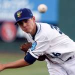 David Hesslink throws a pitch against the Vancouver Canadians at Everett Memorial Stadium on June 26. (Kevin Clark / The Herald)