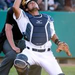 David Banuelos looks for a pop-up against the Vancouver Canadians at Everett Memorial Stadium on June 26. (Kevin Clark / The Herald)