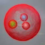 An artist&rsquo;s conception of a new subatomic particle discovered at the Large Hadron Collider in Europe. It&rsquo;s a long-theorized but never-before-seen type of baryon. Baryons are subatomic particles made of quarks. This particle is the first of its kind two have two heavy quarks, both a type called &ldquo;charm.&rdquo; (CERN via AP)