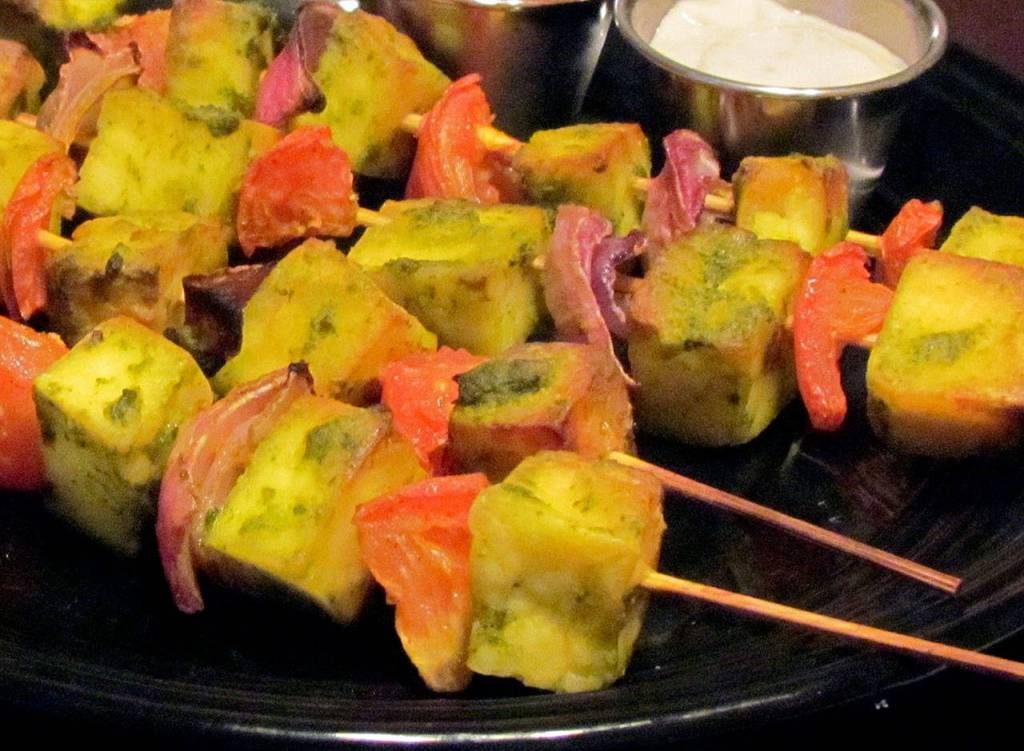 A vegetarian kebab can be made with Paneer, an Indian cheese, and lots of vegetables. (Reshma Seetharam / For The Herald)