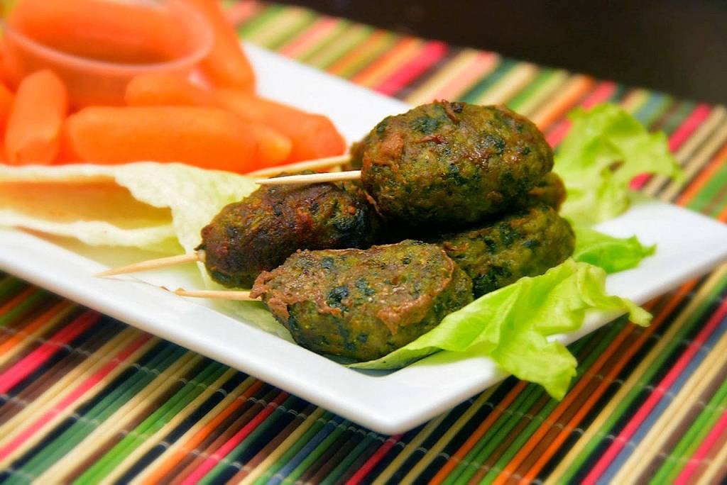 Mini spinach kebabs on bamboo toothpicks make for a great appetizer. (Reshma Seetharam / For The Herald)
