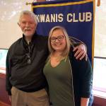 Tom Walker (left), a longtime hair stylist from Snohomish, is honored as the Kiwanis Club of Snohomish Citizen of the Quarter by club President Chelsea Saunders. (Contributed photo)