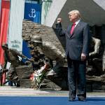 President Donald Trump arrives to deliver a speech at Krasinski Square at the Royal Castle on Thursday in Warsaw. (AP Photo/Evan Vucci)