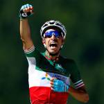 Italy&rsquo;s Fabio Aru celebrates as he crosses the finish line to win the fifth stage of the Tour de France on July 5, 2017, in La Planche des Belles Filles, France.. (AP Photo/Peter Dejong)