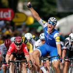 German sprinter Marcel Kittel celebrates as he crosses the finish line to win the sixth stage of the Tour de France on July 6, 2017, in Troyes, France. (AP Photo/Christophe Ena)