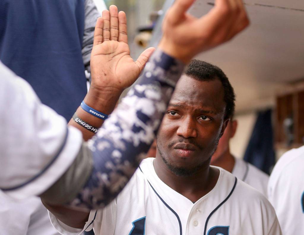 Everett AquaSox outfielder Greifer Andrade is the 20th-ranked prospect in the Seattle Mariners system, according to mlb.com. (Kevin Clark / The Herald)