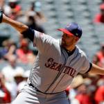 Seattle Mariners starting pitcher James Paxton throws against the Los Angeles Angels during the first inning in Anaheim, Calif., Sunday, July 2. (AP Photo/Chris Carlson)