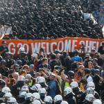 Black dressed demonstrators and police face each other during a protest titled &ldquo;G20 Welcome to hell&rdquo; against the G-20 summit in Hamburg, northern Germany on Thursday. (AP Photo/Michael Probst)