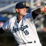 Everett&rsquo;s Ryne Inman pitches against the Tri-City Dust Devils Wednesday night at Everett Memorial Stadium. (Kevin Clark / The Herald)