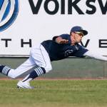 Everett&rsquo;s Austin Grebeck makes the grab Sunday afternoon at Everett Memorial Stadium in Everett on July 9, 2017. Salem-Keizer won 7-6. (Kevin Clark / The Herald)