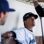 AquaSox first baseman Evan White listens in the dugout before a game against the Canadians on June 27, 2017, at Everett Memorial Stadium in Everett. (Kevin Clark / The Herald)