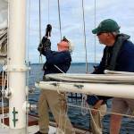 Retired Coupeville residents David Young (left) and Christopher Bradley enjoy volunteering as crew for the Suva, a 68-foot schooner owned by Coupeville Maritime Heritage Foundation. Getting out on the water and sailing is good for the body, heart and soul, they say. (Patricia Guthrie/Whidbey News-Times)