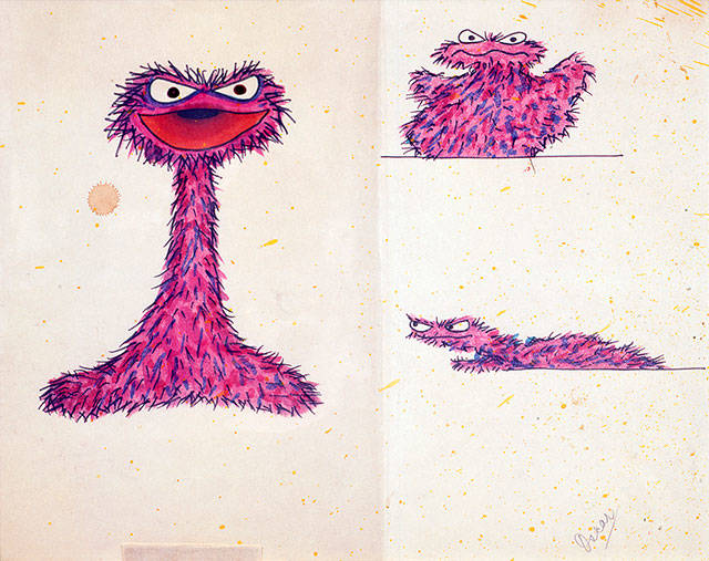 Jim Henson&rsquo;s 1969 sketch for Oscar the Grouch features the familiar scowl, only on a different color creature. (Image courtesy of The Jim Henson Company)