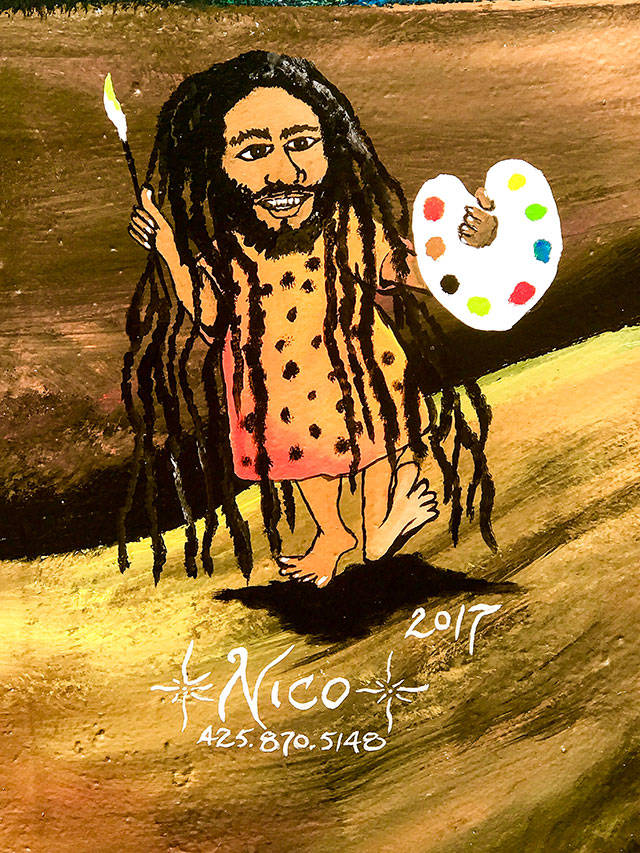 The artist signature of Nico Gomez as it appears on his mural at Lowell Elementary School as well as his artwork in Belize. (Andrea Brown / The Herald)
