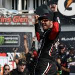 Martin Truex Jr. celebrates after winning the Monster Cup Series race on Aug. 6, 2017, in Watkins Glen, N.Y. (AP Photo/Matt Slocum)