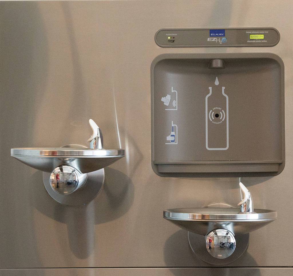 The new WSU campus in Everett is built with conveniences that students at other campuses use including water fountains built to refill personal water bottles. (Andy Bronson / The Herald)