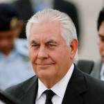 U.S. Secretary of State Rex Tillerson arrives at a military base in Subang, Malaysia, on Tuesday. (AP Photo/Vincent Thian)