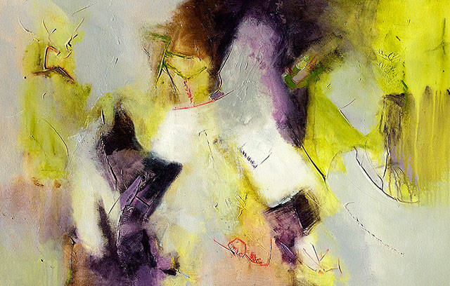 &ldquo;Resisting No More&rdquo; by Ellen Busteed is among the abstracts exhibited now at The Sisters restaurant in Everett.