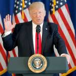 President Donald Trump speaks about the ongoing situation in Charlottesville, Vairgina, at Trump National Golf Club on Saturday in Bedminster, New Jersey. (AP Photo/Pablo Martinez Monsivais)