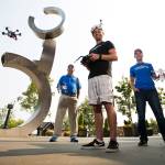 Pro Aerial League founder Brian Deller (right) with Scott Whiteker (left) and Ken Allison at Xfinity Arena on Aug. 9 in Everett. (Andy Bronson / The Herald)