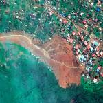 This is a satellite image taken Tuesday of the mudslide in Freetown, Sierra Leone. (DigitalGlobe via AP)