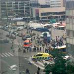 People was emergency services working in Turku Market Square in Turku Finland on Friday. (Facebook via AP)