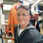 This undated photo shows John Hoagland aboard the USS John McCain. Hoagland&rsquo;s mother, Cynthia Kimball, said Wednesday the Navy told her that her son is among the missing seamen who were aboard the USS John McCain when it collided with an oil tanker near Singapore on Monday. (Cynthia Kimball via AP)