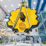 NASA technicians lift the primary mirror of the James Webb Space Telescope at the Goddard Space Flight Center in Greenbelt, Maryland, in 2017. (NASA)