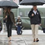 President Donald Trump and first lady Melania Trump walk from Marine One to board Air Force One at Andrews Air Force Base, Maryland on Tuesday for a trip to Texas to get an update on Hurricane Harvey relief efforts. (AP Photo/Evan Vucci)