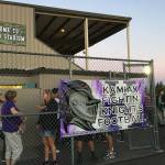 Fans gather near the concession stand at Goddard Stadium in Everett during halftime of the non-league high school football game between the Bishop Blanchet Braves (Seattle) and the Kamiak Knights (Mukilteo). (Ben Watanabe)