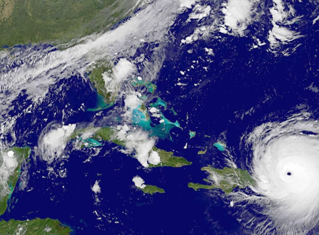 Hurricane Irma, as it reached Puerto Rico on Wednesday. (NASA/NOAA GOES Project via AP)