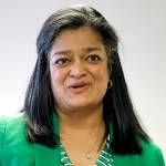 In this Jan. 17 photo, Rep. Pramila Jayapal, D-Seattle, speaks at the official opening of her Seattle district office. (AP Photo/Elaine Thompson)