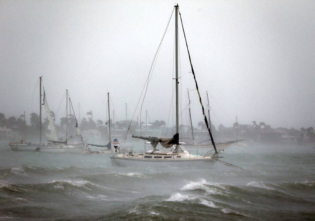 Sailboats moored near Watson Island ride out the winds and waves as Hurricane Irma passes by on Sunday in Miami Beach, Florida. (AP Photo/Wilfredo Lee)