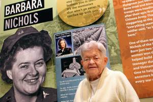Barbara Jean Nichols, a graduate of Everett General Hospital School of Nursing, helped build Boeing warplanes during World War II and served as a nurse in the Korean War and in Vietnam. Now 95, she is featured in a Legacy Washington exhibit in Olympia. (Brian Zylstra / Office of Secretary of State)