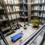 The new Cedar Hall, a residence hall at EvCC, has four-bedroom and three-bedroom suites and studio apartments all opening onto a secure open-air courtyard. Ammenities include a gas fire pit, ping pong table, TV lounge and laundry facilities. Up to 132 people can have their own bedrooms. (Dan Bates / The Herald)