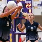 Glacier Peak&rsquo;s Cierra Pratt (left) chases down the ball with teammate Carlee Bond trailing during a match against Lake Stevens on Sept. 20, 2017, at Lake Stevens High School. Lake Stevens defeated Glacier Peak 3-0. (Kevin Clark / The Herald)