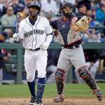 Seattles Guillermo Heredia turns away from the plate after striking out with the bases loaded to end the sixth inning of Saturdays game at Safeco Field. (AP Photo/Elaine Thompson)