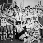 The 1970 Snohomish High School boys basketball team celebrates its 53-51 overtime victory over Pasco in the AAA state championship game in Seattle. The team will be inducted into the Snohomish County Sports Hall of Fame at Wednesdays banquet. (Herald File Photo)
