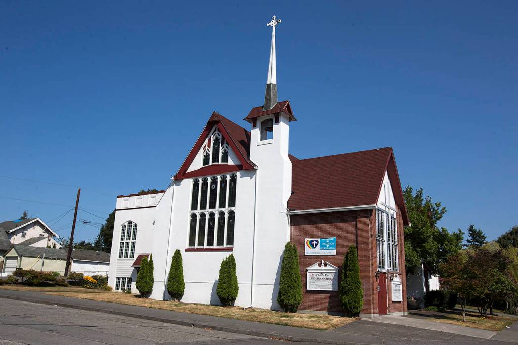 Trinity Lutheran Church is seen at the intersection of Lombard Avenue and 24th Street in Everett. (Ian Terry / The Herald)