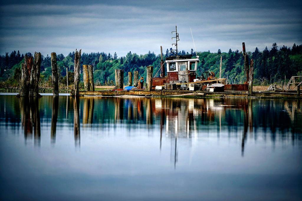 Watercolors. Moxy tugboat on Ebey Slough.
