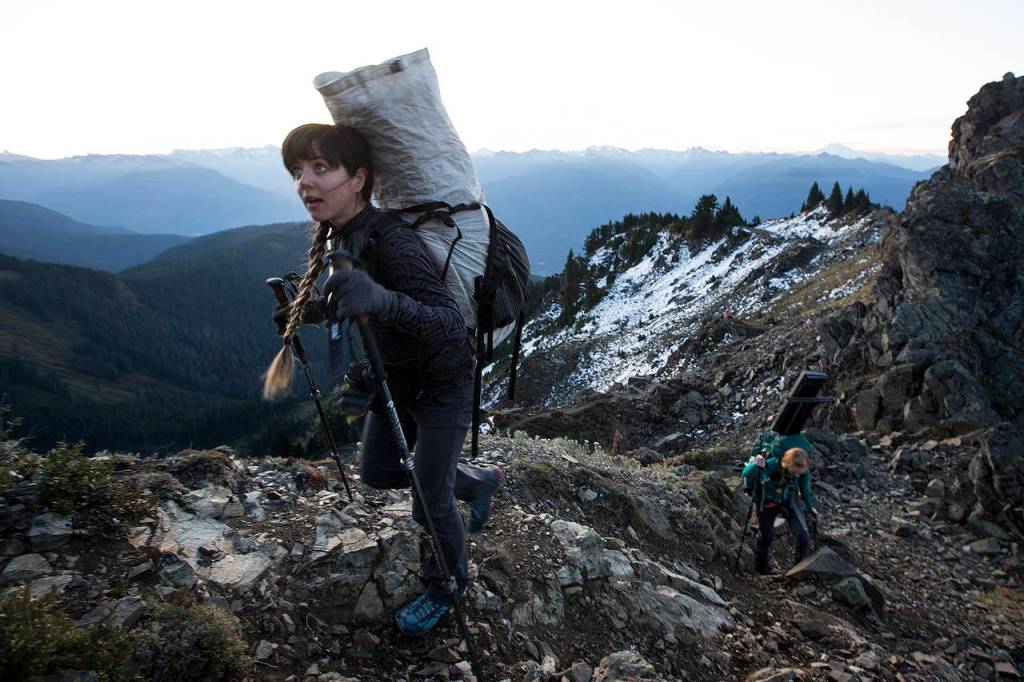 Anastasia Allison makes her way up the final pitch of the mountain. (Ian Terry / The Herald)