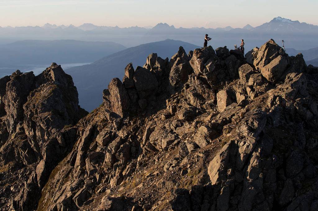 The rocky summit of Sauk Mountain at sunrise on Oct. 5. (Ian Terry / The Herald)