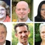 Lynnwood City Council candidates: Position 1, Christine Frizzell (top left top) and Van AuBuchon (bottom left); Position 2, Ian Cotton (top center) and Shanon Tysland (bottom center); Position 3, Rosamaria Graziani (top right) and Ruth Ross (bottom right).