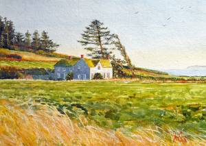 Joan Pinneys painting of the Ferry House at Ebeys Landing on Whidbey Island is displayed through October at the Arts of Snohomish gallery.